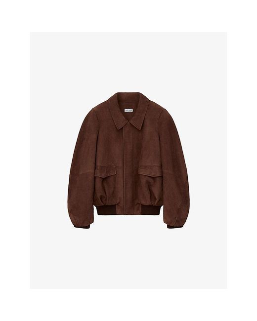 Loewe Brown Flap-Pocket Collared Suede Bomber Jacket