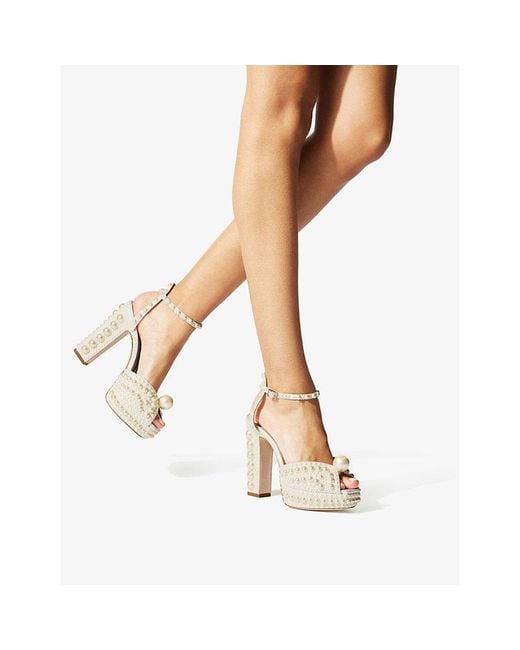 Jimmy Choo Natural Sacaria 120 Pearl-Embellished Satin Platform Sandals