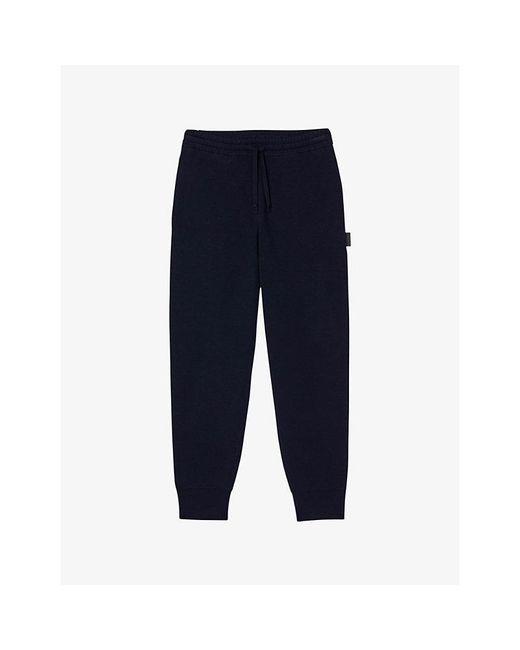 Sandro Blue Logo-Patch Regular-Fit Stretch-Woven Jogging Bottoms for men