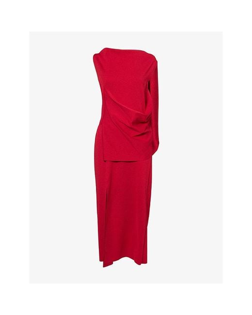 CFCL Red Ac Milan Draped Knitted Maxi Dress