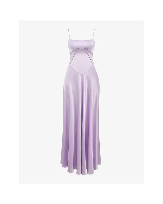House Of Cb Purple Anabella Lace-Up Satin Maxi Dress