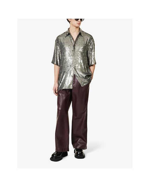 Dries Van Noten Gray Sequin-embellished Relaxed-fit Woven Shirt for men