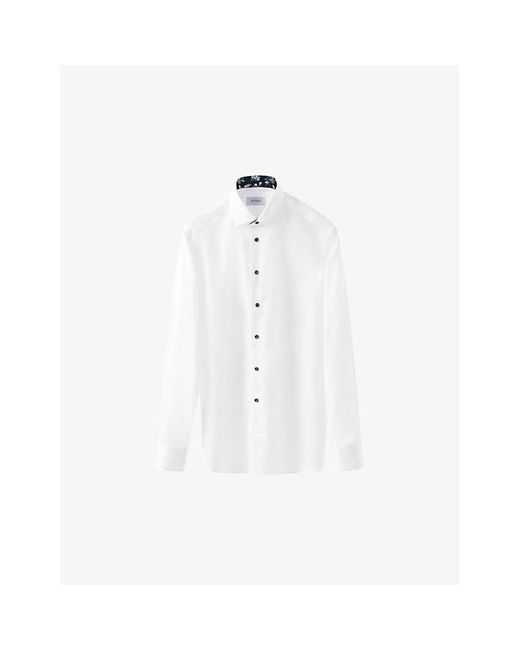Eton of Sweden White Signature Floral-trim Regular-fit Cotton-twill Shirt for men
