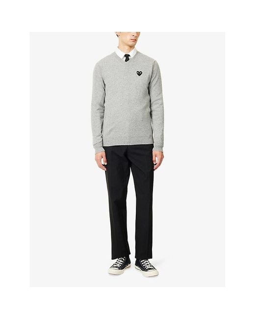 COMME DES GARÇONS PLAY Gray Logo-Patch Long-Sleeve Wool Sweater for men