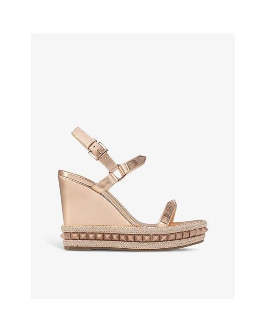 Christian Louboutin Natural Pyraclou 110 Stud-embellished Suede Heeled Wedge Sandals