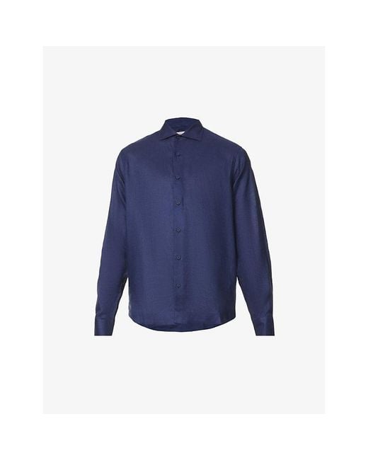 Orlebar Brown Blue Giles Brand-Tab Regular-Fit Linen Shirt for men