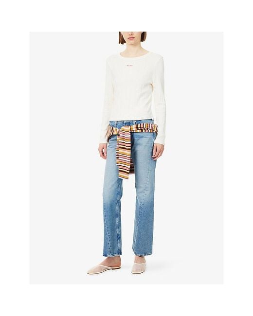 Mother White The Ls Itty Bitty Ringer Brand Embroidered Cotton Top