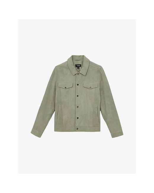 Reiss Green Edington Chest-Pocket Suede Jacket for men