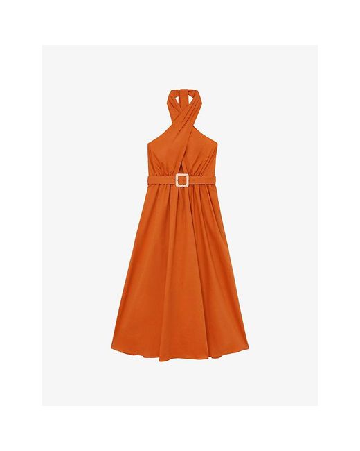 Reiss Orange Rowe Halterneck Sleeveless Stretch-Cotton Midi Dress