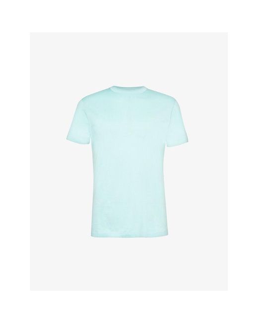 Emporio Armani Blue Logo-print Relaxed-fit Woven-blend T-shirt for men
