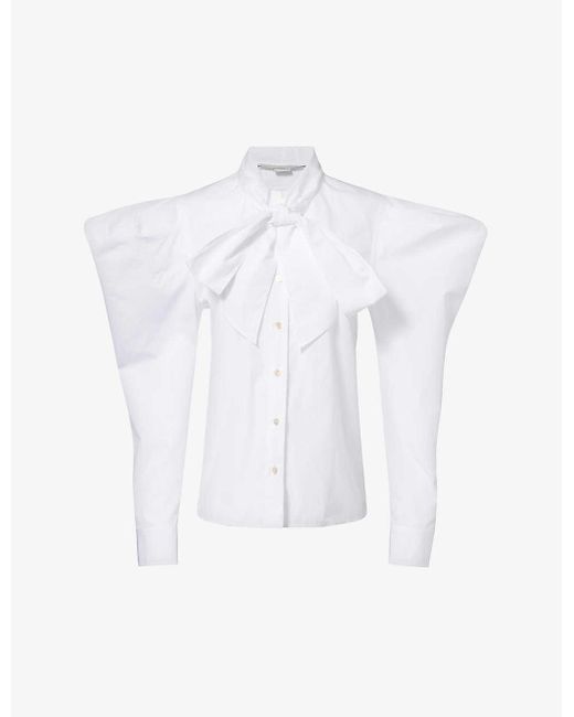 Stella McCartney White Puffed-shoulder Neck-tie Cotton-poplin Shirt
