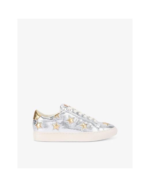 Kurt Geiger White Lane Star Snakeskin-Embossed Metallic-Leather Low-Top Trainers