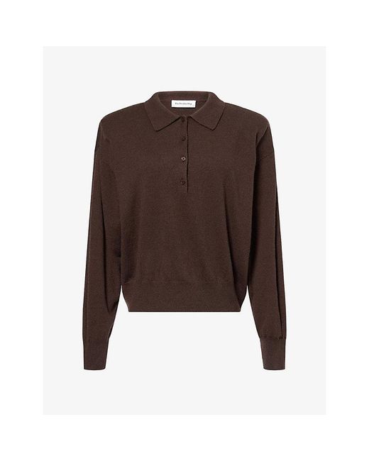 Frankie Shop Brown Croydon Padded-Shoulder Wool-Blend Polo Shirt