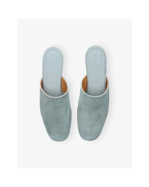 Aeyde Blue Rega Round-Toe Suede Mules