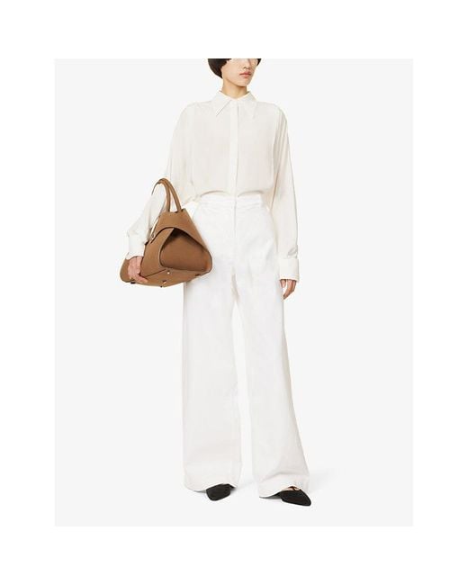 Another Tomorrow White Carpenter Wide-leg Mid-rise Organic Stretch-denim Trousers