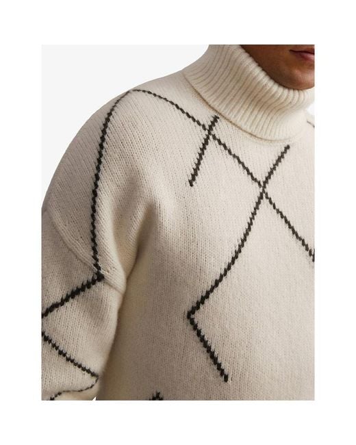 Reiss White Links Argyle Roll-Neck Wool-Blend Jumper for men