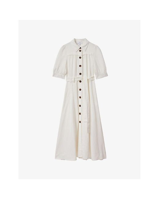 Reiss White Malika Buttoned Woven Midi Dress