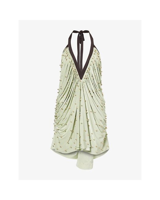 Siedres White Sage Embellished Stretch-Jersey Mini Dress
