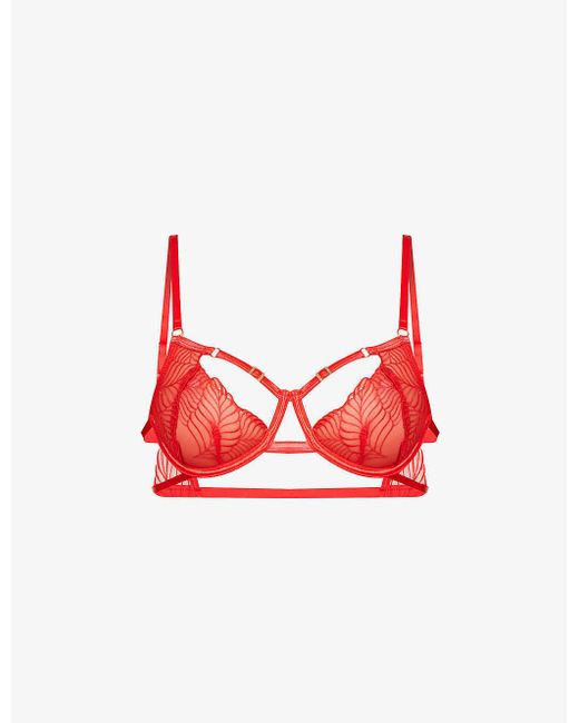 Bluebella Synthetic Enya Cut-out Recycled-polyester Lace Bra in Red - Lyst