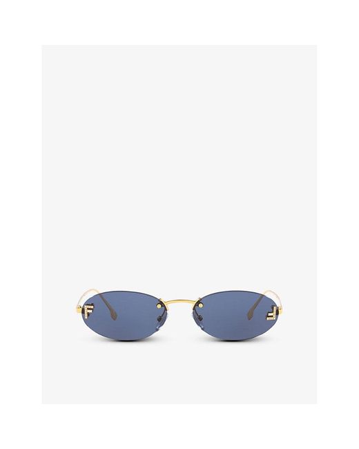 Fendi Blue Fe4075us Oval-frame Metal Sunglasses