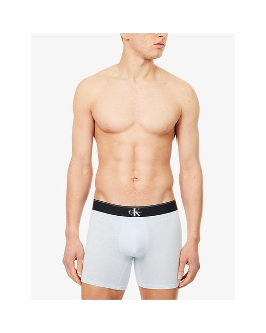 Calvin Klein Blue Archive Logo-Waistband Pack-Of-Three Stretch-Cotton Boxer Briefs for men