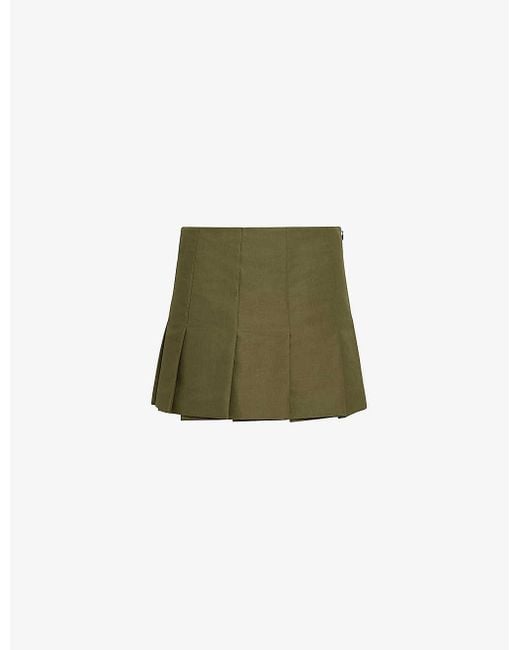 Prada Green Technical Pleated Woven Mini Skirt