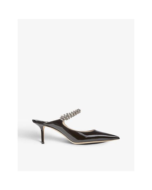 Jimmy Choo White Bing 65 Crystal-Embellished Patent-Leather Heeled Mules