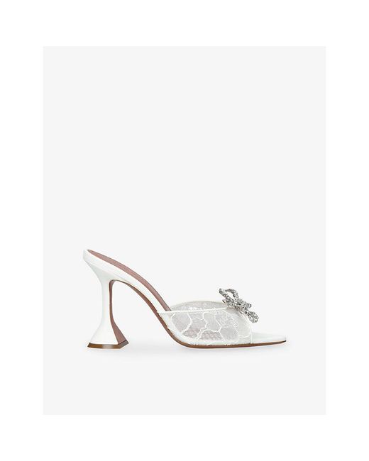 AMINA MUADDI White Rosie 95 Lace Heeled Mules