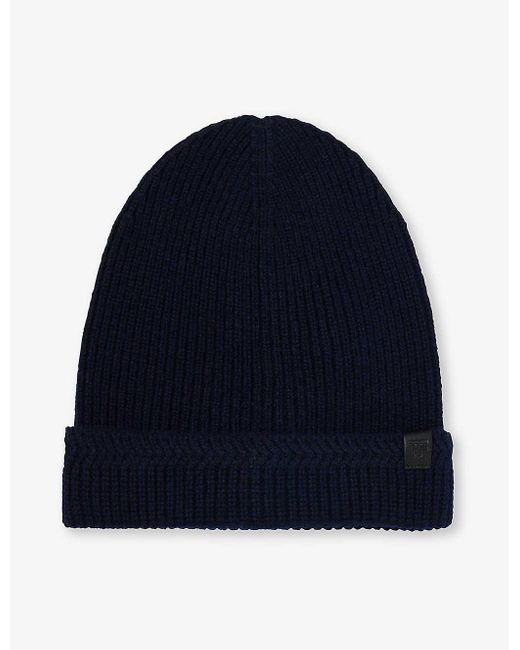 Tom Ford Blue Branded-patch Wool And Cashmere-blend Beanie Hat for men