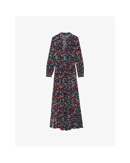 Zadig & Voltaire Blue Rayado Floral-Print Woven Maxi Dress