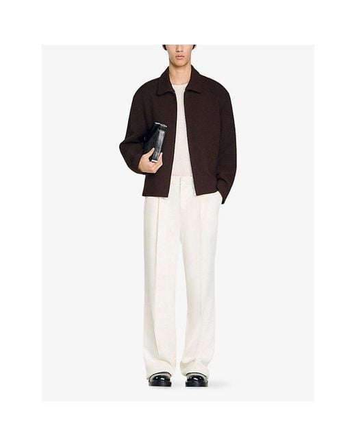 Sandro Black Zip-Up Waffle-Texture Woven Jacket for men