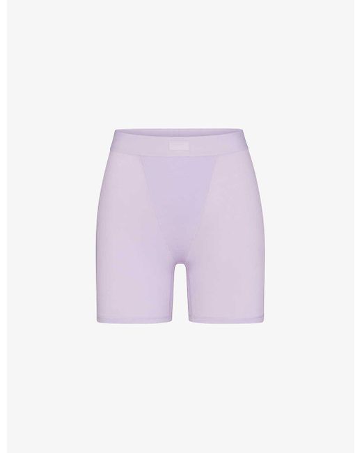Skims Purple Boyfriend Logo-waistband Stretch Cotton And Modal Boxer Shorts