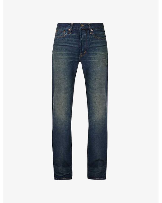 Tom Ford Blue Brand-patch Belt-lop Slim-fit Straight-leg Selvedge Denim Jeans for men