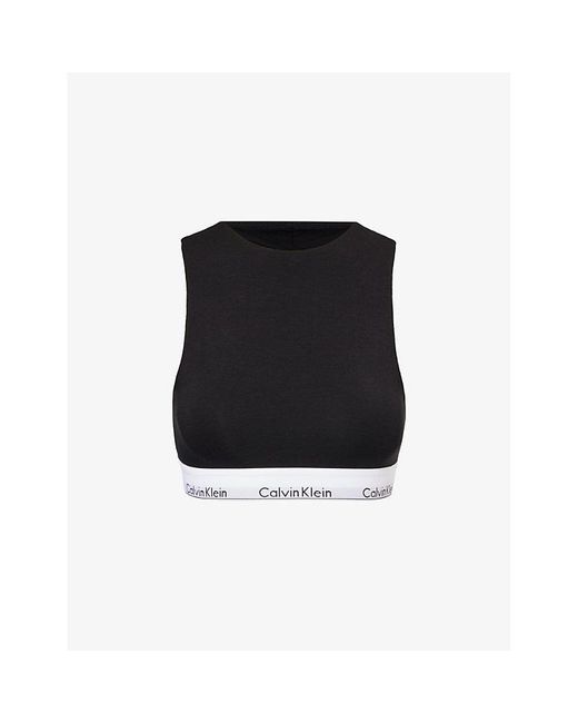 Calvin Klein Black Modern Branded-waistband Cotton-blend Bralette
