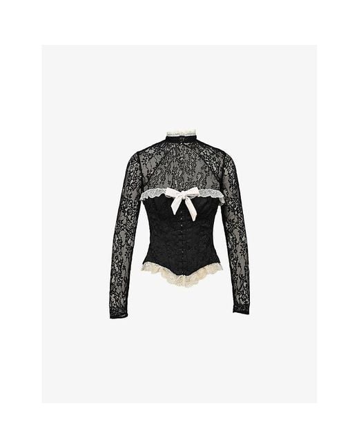 House Of Cb Black Perdita Metallic-Jacquard Corset And Bolero Lace Top