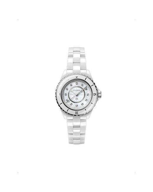 Chanel White H5704 J12 Steel, Ceramic, Mother-Of-Pearl And 0.06Ct Diamond Quartz Watch