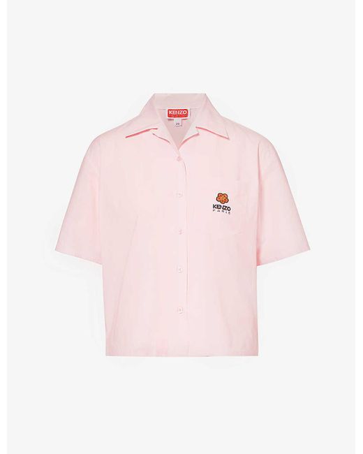 KENZO Pink Boke Flower-embroidered Relaxed-fit Cotton Shirt