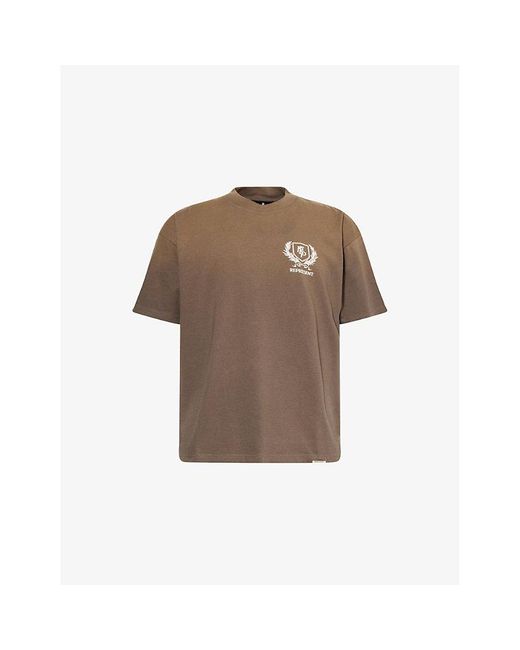 Represent Brown Crest Text-Print Cotton T-Shirt for men