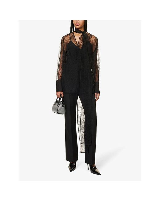 Givenchy Black Lavalliere Semi-sheer Lace Blouse