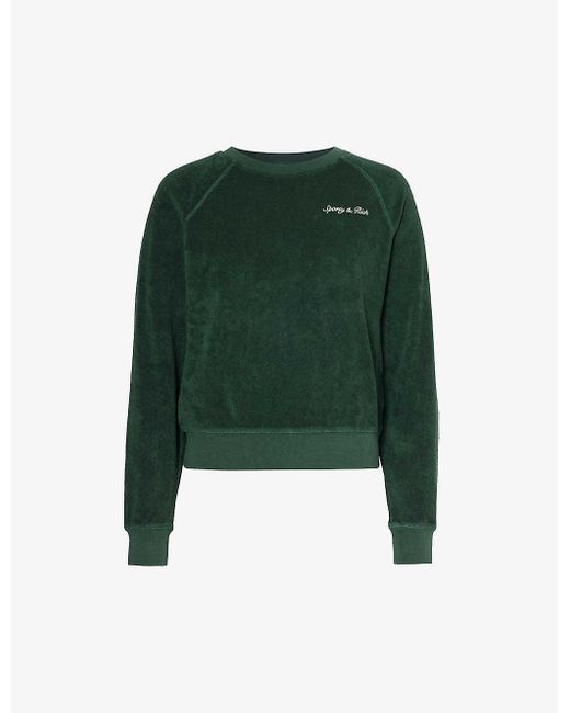 Sporty & Rich Green Logo-embroidered Round-neck Cotton Sweatshirt