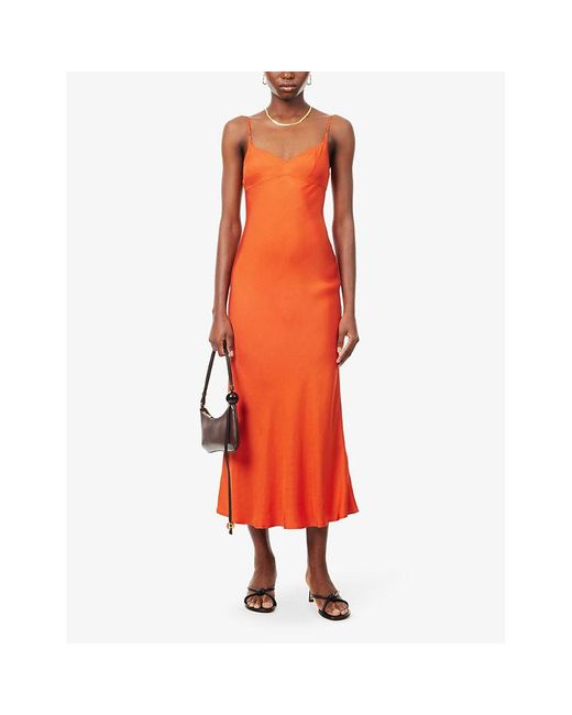 Bec & Bridge Orange Emery V-neck Satin Midi Dress