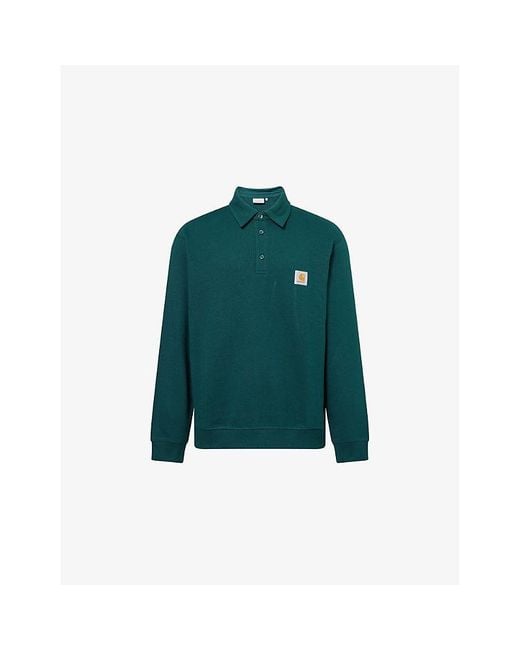 Carhartt Green Logo-Patch Long-Sleeve Cotton Polo Sweatshirt for men