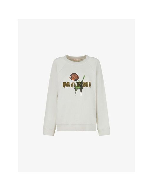 Marni White Logo-Print Round-Neck Cotton-Jersey Sweatshirt
