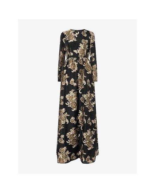 Huishan Zhang Black Amanda Floral Woven Maxi Dress