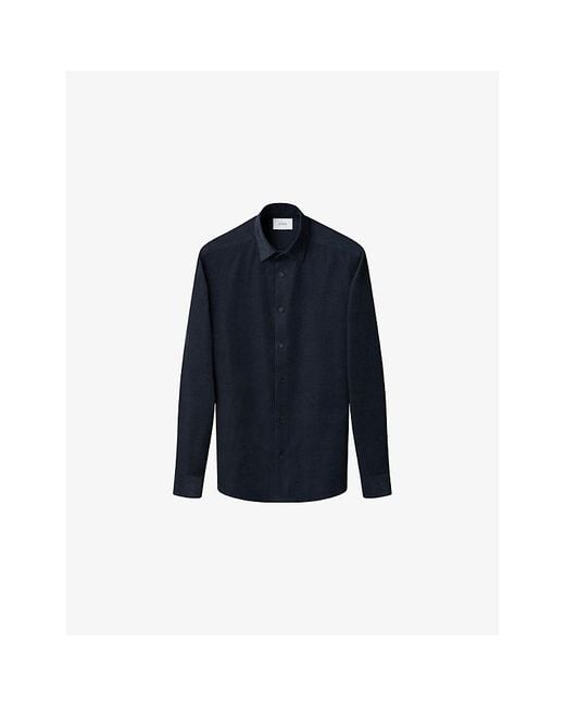 Eton of Sweden Blue Solid Corduroy Casual-Fit Cotton Shirt for men