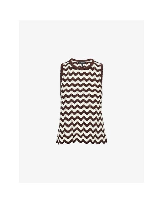 ME+EM White Stripe Scallop-Knit Cotton Swing Top