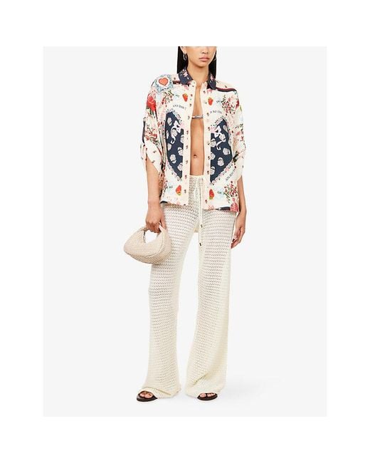 Agua Bendita Blue Chrissy Cherish Mix-Print Cotton Shirt