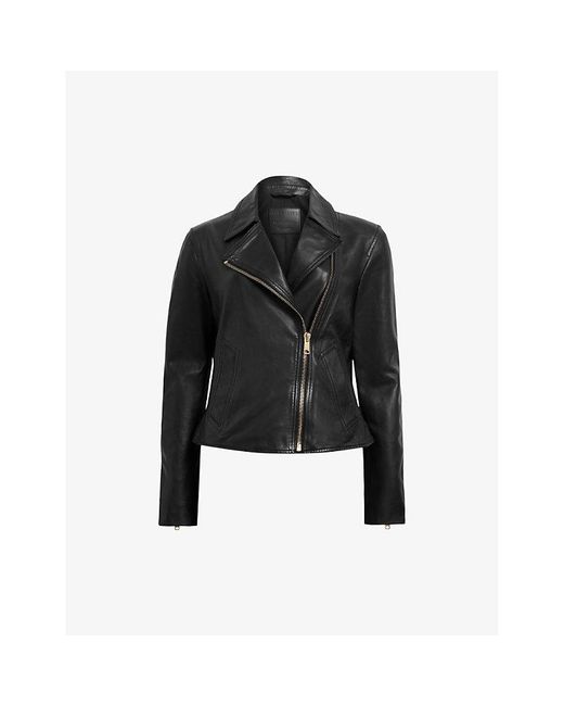 AllSaints Black Vela Zip-cuffs Slim-fit Leather Biker Jacket