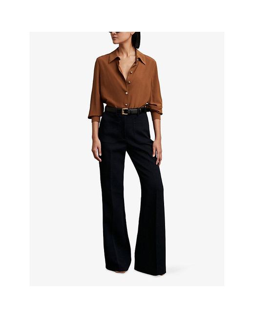 Reiss Brown Gianna Regular-Fit Long-Sleeve Silk Shirt