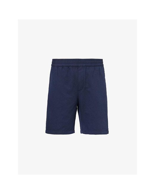 Sunspel Blue Elasticated-waist Relaxed-fit Cotton And Linen-blend Short for men